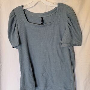 Chic Blue Square Neck Blouse